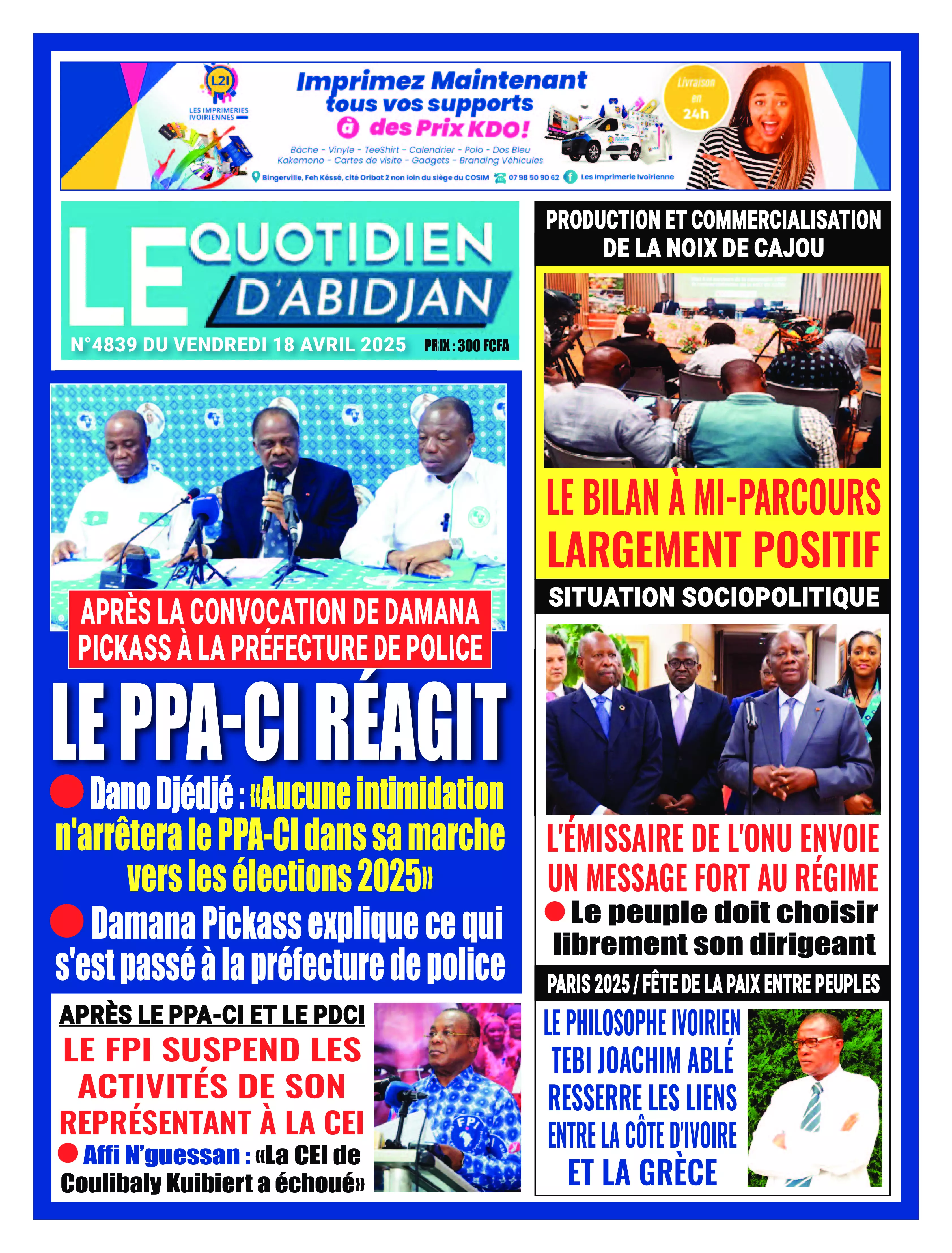 LE QUOTIDIEN DABIDJAN N° 4839