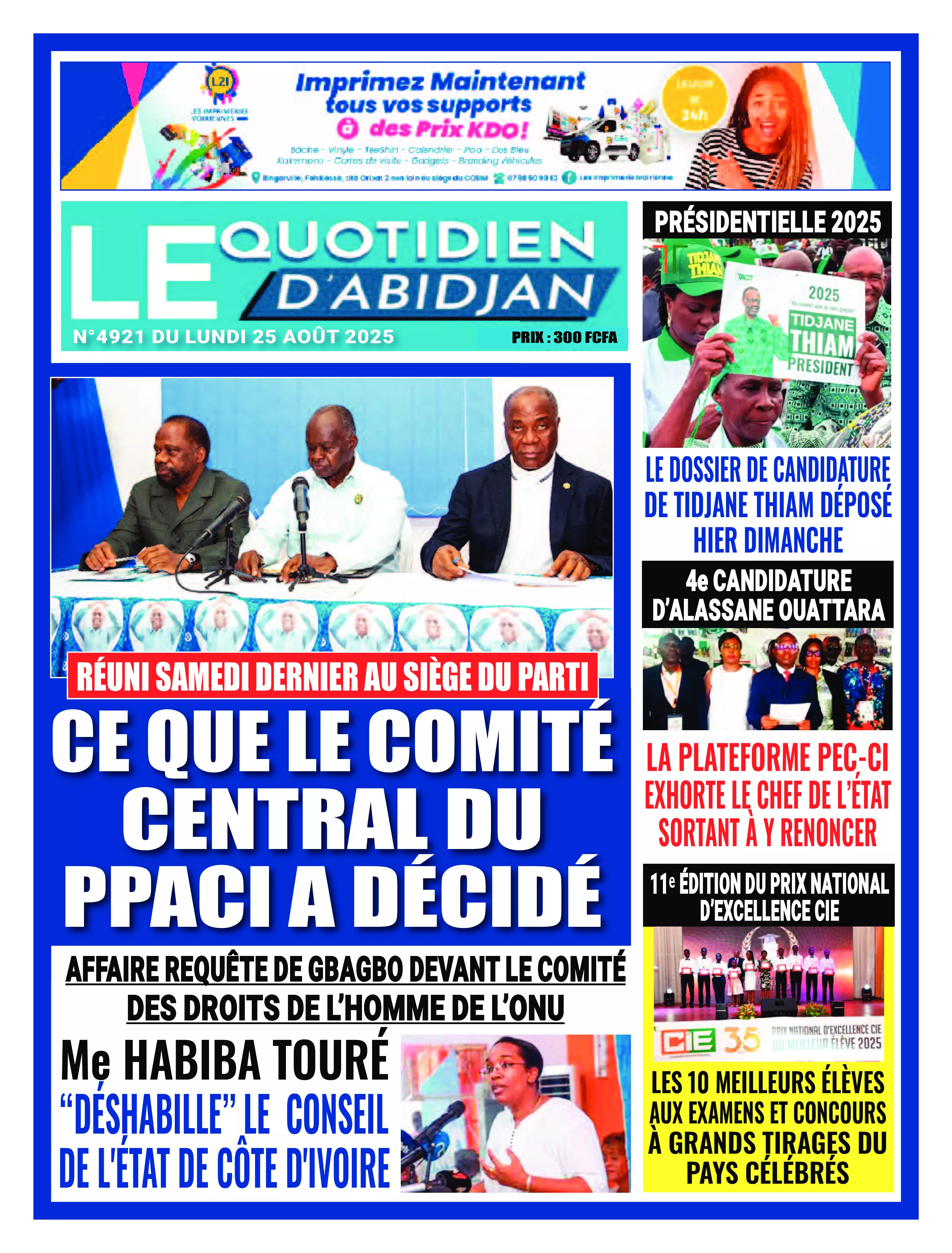 LE QUOTIDIEN DABIDJAN N° 4921