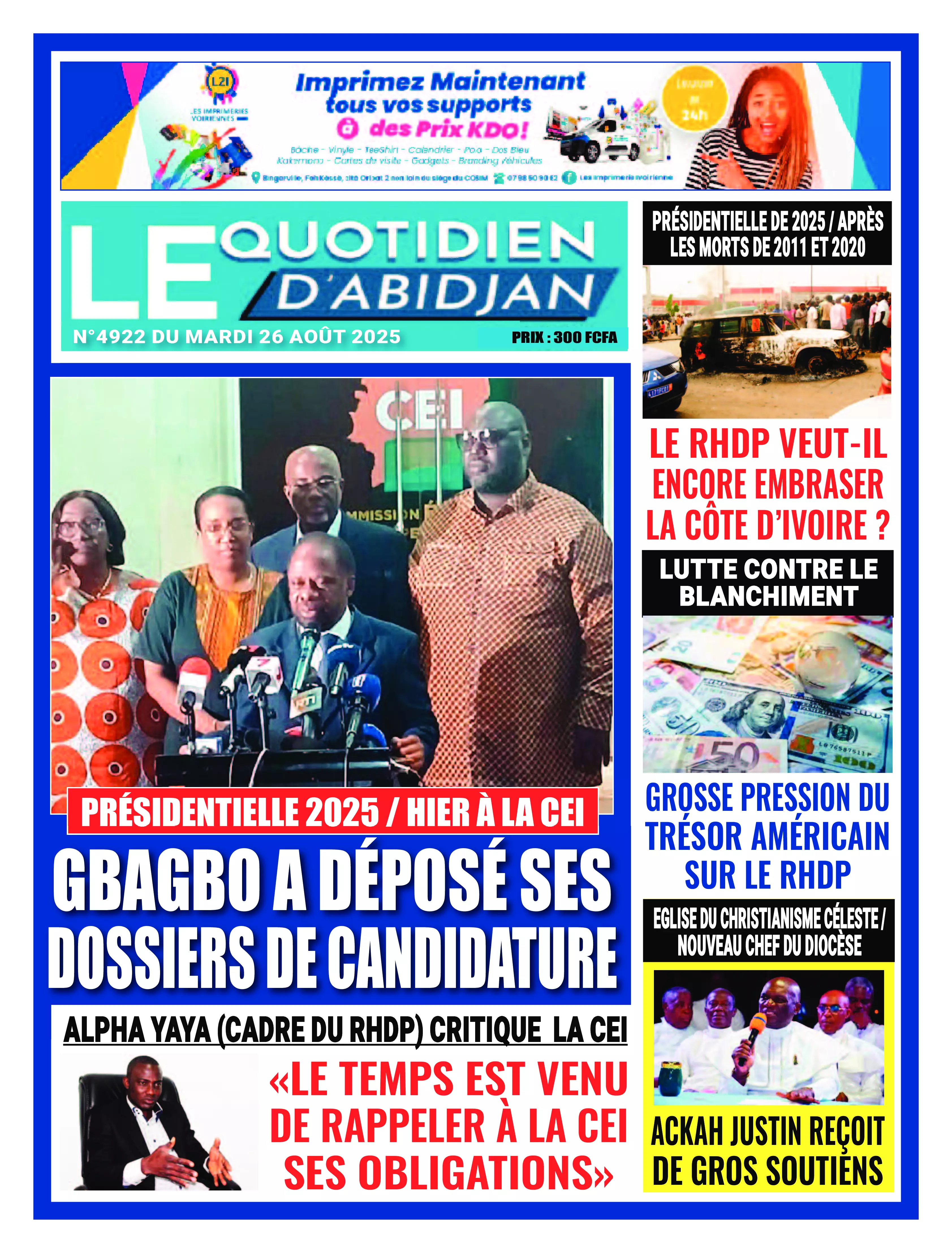 LE QUOTIDIEN DABIDJAN N° 4922