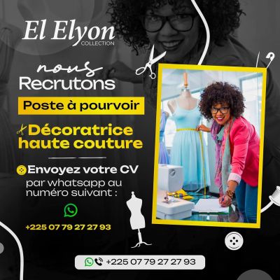 Nous recrutons une dÉcoratrice  haute  couture